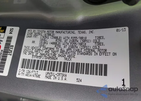 2013 Toyota Tundra Grade 4.6L V8 from USA, damaged, VIN 5TFRM5F17DX058824